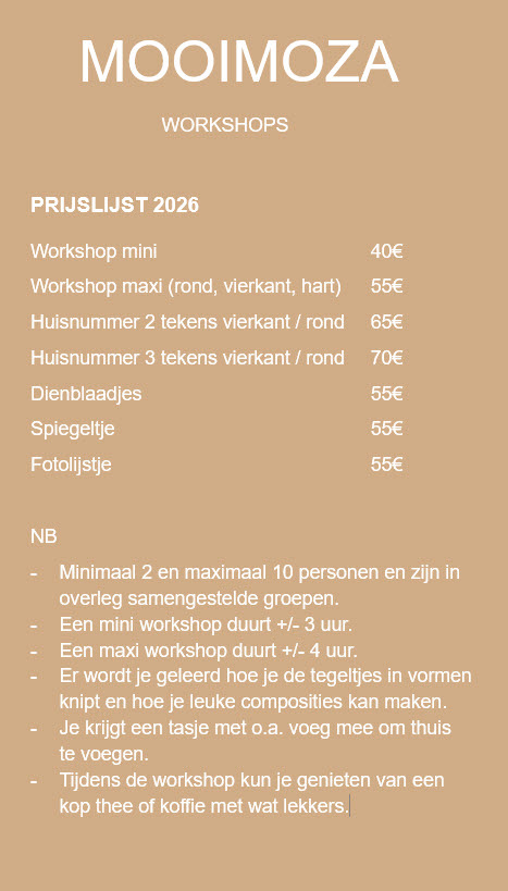 prijslijst 2026 mooimoza workshop
